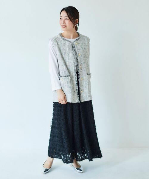 le.coeur blanc(ルクールブラン)の「フェザージャガードギャザースカート(スカート・レディース・ブラック/オフホワイト・38)」の11枚目の写真