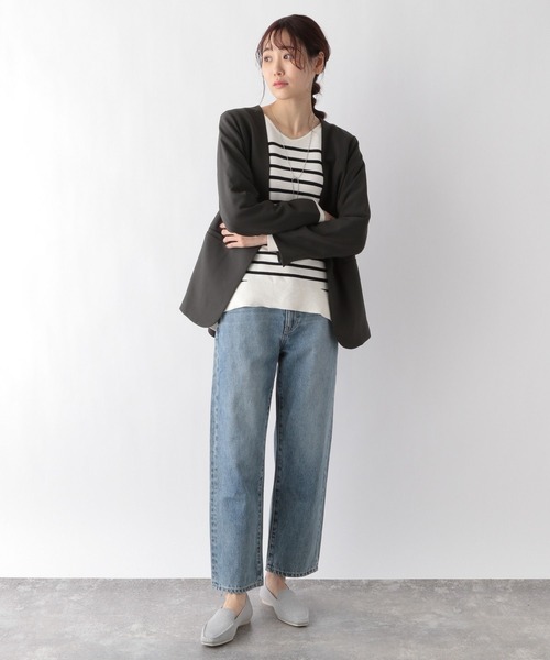 GLOBAL WORK(グローバルワーク)の「お手入れらくらくSET UPノーカラージャケット/MATINEE LINE/994058(ノーカラージャケット・レディース・ライトグレー/ライトベージュ/スミクロ・MEDIUM/LARGE/SMALL)」の8枚目の写真