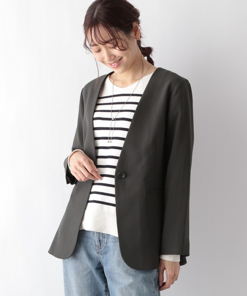 GLOBAL WORK(グローバルワーク)の「お手入れらくらくSET UPノーカラージャケット/MATINEE LINE/994058(ノーカラージャケット・レディース・ライトグレー/ライトベージュ/スミクロ・MEDIUM/LARGE/SMALL)」の11枚目の写真