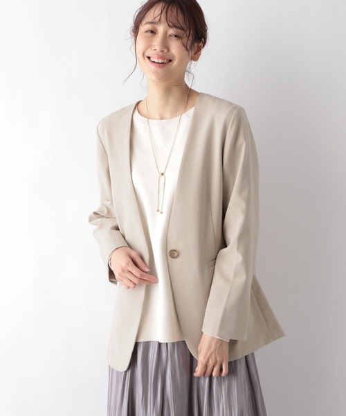 GLOBAL WORK(グローバルワーク)の「お手入れらくらくSET UPノーカラージャケット/MATINEE LINE/994058(ノーカラージャケット・レディース・ライトグレー/ライトベージュ/スミクロ・MEDIUM/LARGE/SMALL)」の14枚目の写真