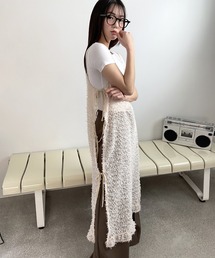 UNE MANSION | [UNE ORIGINAL]【サイドストリングで調節可能】シースルーフリンジロングレイヤードワンピース(ワンピース)