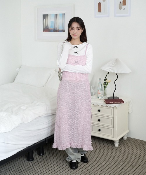 UNE MANSION（ユヌマンション）の「[UNE ORIGINAL]【サイドストリングで調節可能】シースルーフリンジロングレイヤードワンピース（ワンピース・レディース・ブラック/ピンク系その他/アイボリー/ベージュ・FREE）」の4枚目の写真