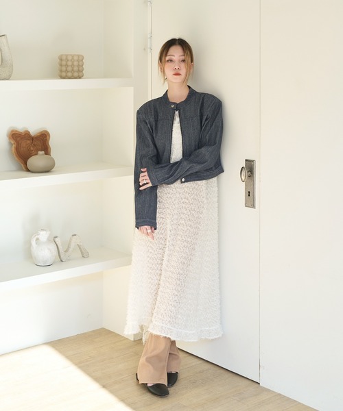 UNE MANSION（ユヌマンション）の「[UNE ORIGINAL]【サイドストリングで調節可能】シースルーフリンジロングレイヤードワンピース（ワンピース・レディース・ブラック/ピンク系その他/アイボリー/ベージュ・FREE）」の2枚目の写真