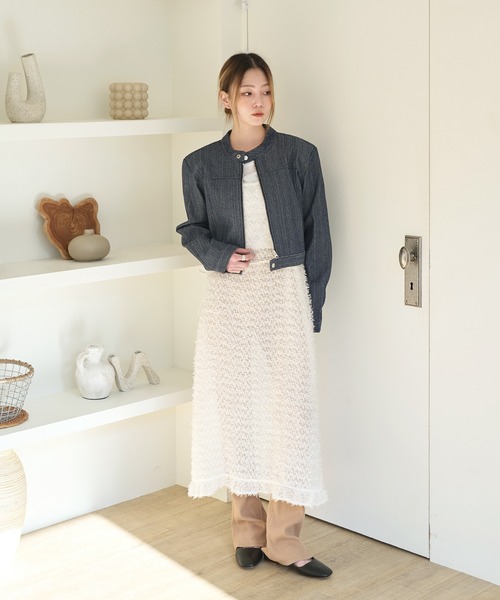 UNE MANSION（ユヌマンション）の「[UNE ORIGINAL]【サイドストリングで調節可能】シースルーフリンジロングレイヤードワンピース（ワンピース・レディース・ブラック/ピンク系その他/アイボリー/ベージュ・FREE）」の8枚目の写真