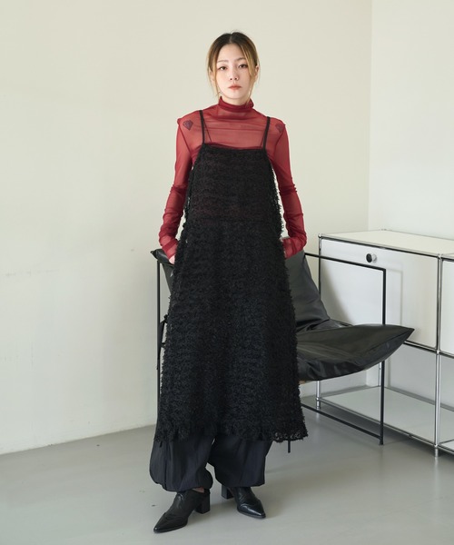 UNE MANSION（ユヌマンション）の「[UNE ORIGINAL]【サイドストリングで調節可能】シースルーフリンジロングレイヤードワンピース（ワンピース・レディース・ブラック/ピンク系その他/アイボリー/ベージュ・FREE）」の15枚目の写真