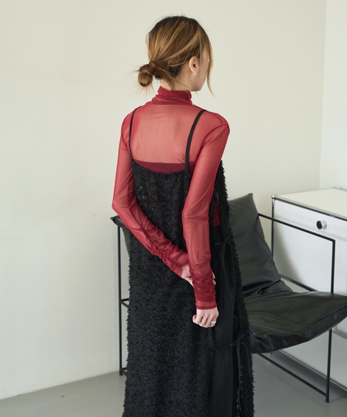 UNE MANSION（ユヌマンション）の「[UNE ORIGINAL]【サイドストリングで調節可能】シースルーフリンジロングレイヤードワンピース（ワンピース・レディース・ブラック/ピンク系その他/アイボリー/ベージュ・FREE）」の14枚目の写真