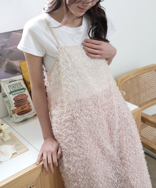 UNE MANSION（ユヌマンション）の「[UNE ORIGINAL]【サイドストリングで調節可能】シースルーフリンジロングレイヤードワンピース（ワンピース・レディース・ブラック/ピンク系その他/アイボリー/ベージュ・FREE）」の11枚目の写真