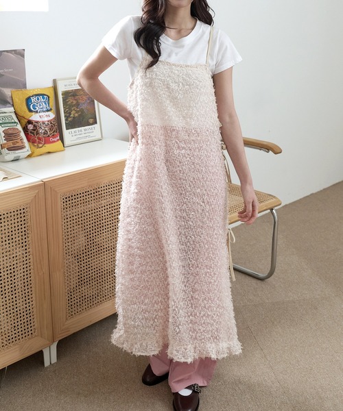 UNE MANSION（ユヌマンション）の「[UNE ORIGINAL]【サイドストリングで調節可能】シースルーフリンジロングレイヤードワンピース（ワンピース・レディース・ブラック/ピンク系その他/アイボリー/ベージュ・FREE）」の10枚目の写真