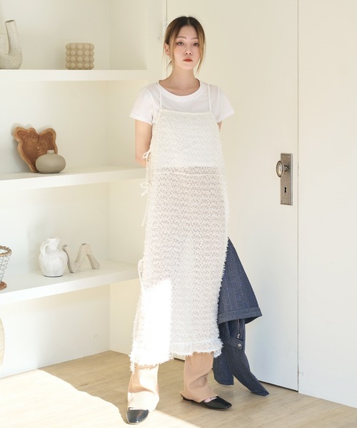 UNE MANSION（ユヌマンション）の「[UNE ORIGINAL]【サイドストリングで調節可能】シースルーフリンジロングレイヤードワンピース（ワンピース・レディース・ブラック/ピンク系その他/アイボリー/ベージュ・FREE）」の16枚目の写真