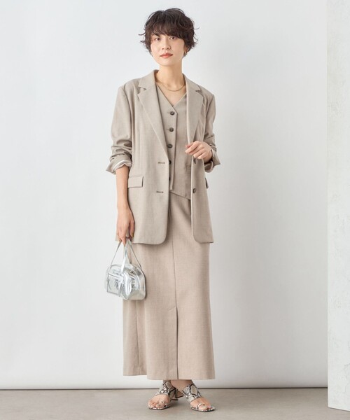 NOLLEY’S Sophi（ノーリーズソフィ）の「《セットアップ対応》ウォッシャブル麻調合繊シングルオーバージャケット（テーラードジャケット・レディース・ベージュ/ブラック・38/36）」の3枚目の写真