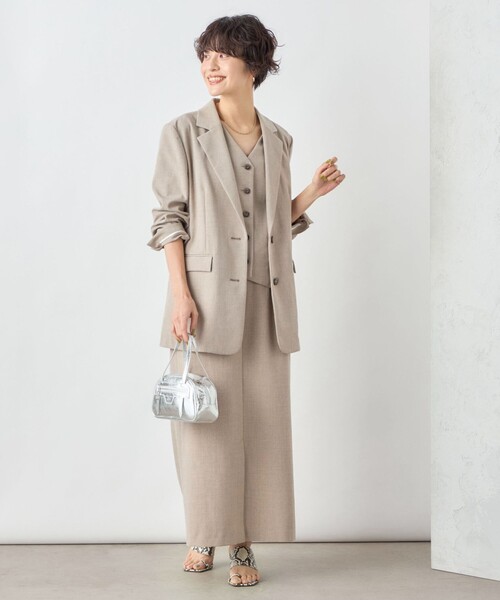 NOLLEY’S Sophi（ノーリーズソフィ）の「《セットアップ対応》ウォッシャブル麻調合繊シングルオーバージャケット（テーラードジャケット・レディース・ベージュ/ブラック・38/36）」の4枚目の写真