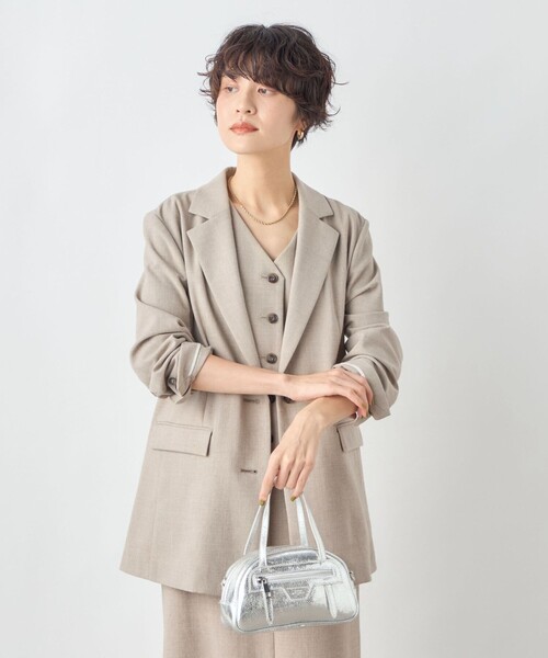 NOLLEY’S Sophi（ノーリーズソフィ）の「《セットアップ対応》ウォッシャブル麻調合繊シングルオーバージャケット（テーラードジャケット・レディース・ベージュ/ブラック・38/36）」の9枚目の写真