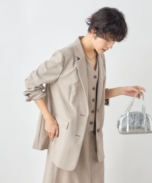 NOLLEY’S Sophi（ノーリーズソフィ）の「《セットアップ対応》ウォッシャブル麻調合繊シングルオーバージャケット（テーラードジャケット・レディース・ベージュ/ブラック・38/36）」の10枚目の写真