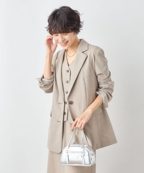 NOLLEY’S Sophi（ノーリーズソフィ）の「《セットアップ対応》ウォッシャブル麻調合繊シングルオーバージャケット（テーラードジャケット・レディース・ベージュ/ブラック・38/36）」の11枚目の写真