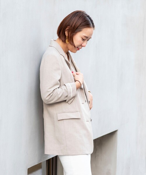 NOLLEY’S Sophi（ノーリーズソフィ）の「《セットアップ対応》ウォッシャブル麻調合繊シングルオーバージャケット（テーラードジャケット・レディース・ベージュ/ブラック・38/36）」の16枚目の写真