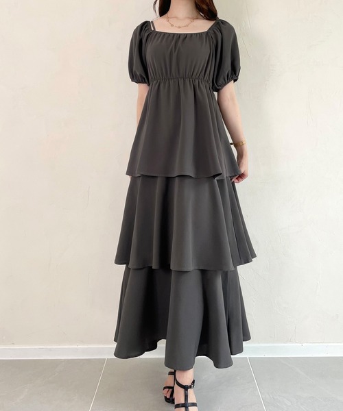 ワンピース 無地 オフショル 半袖 ロング 2WAY ティアード セール】2wayオフショルティアードワンピース（ワンピース