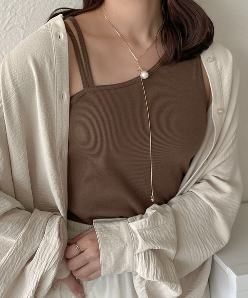 apres jour clair（アプレジュールクレア）の「【apres jour clair】カップ付アシメデザインタンクトップ【ZOZOTOWN限定アイテム】（キャミソール・レディース・ブラウン系その他/アイボリー・フリー/X-LARGE）」の2枚目の写真