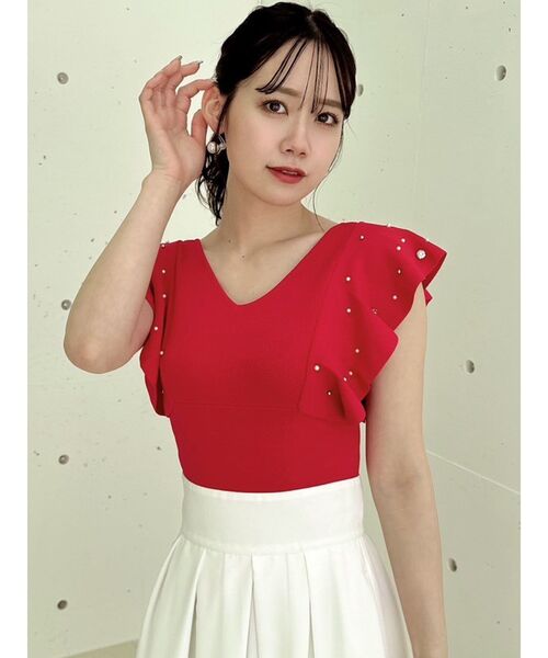 dazzlin(ダズリン)の「ラッフルビジューニットトップス(ニット/セーター・レディース・オフホワイト/ネイビー/ピンク/ブルー/レッド・FREE)」の10枚目の写真