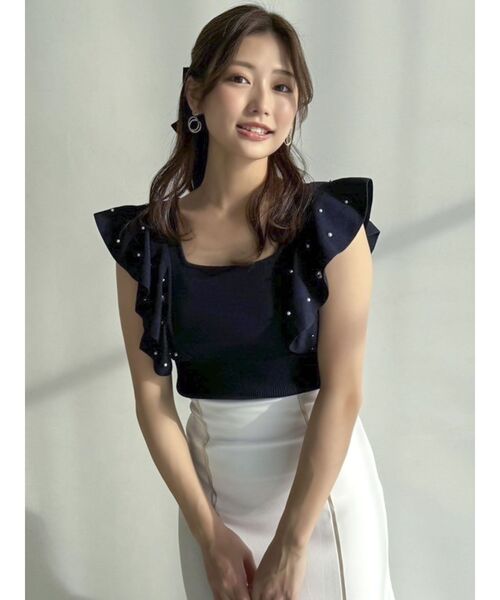 dazzlin(ダズリン)の「ラッフルビジューニットトップス(ニット/セーター・レディース・オフホワイト/ネイビー/ピンク/ブルー/レッド・FREE)」の12枚目の写真