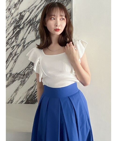 dazzlin(ダズリン)の「ラッフルビジューニットトップス(ニット/セーター・レディース・オフホワイト/ネイビー/ピンク/ブルー/レッド・FREE)」の14枚目の写真