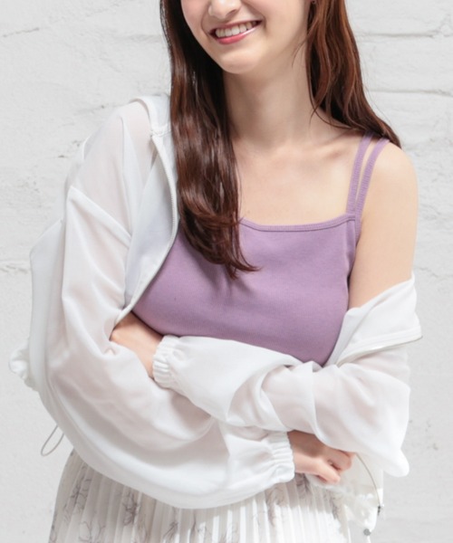 Honeys（ハニーズ）の「カップ付きキャミソール（キャミソール・レディース・ブラック/イエロー系その他/ホワイト×ブラック/パープル/ホワイト/モカ/オレンジ・S/M/L）」の5枚目の写真