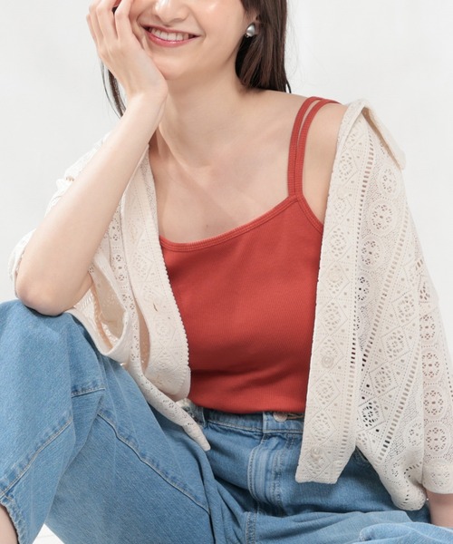 Honeys（ハニーズ）の「カップ付きキャミソール（キャミソール・レディース・ブラック/イエロー系その他/ホワイト×ブラック/パープル/ホワイト/モカ/オレンジ・S/M/L）」の7枚目の写真