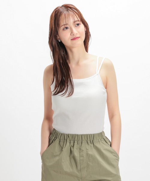 Honeys（ハニーズ）の「カップ付きキャミソール（キャミソール・レディース・ブラック/イエロー系その他/ホワイト×ブラック/パープル/ホワイト/モカ/オレンジ・S/M/L）」の9枚目の写真