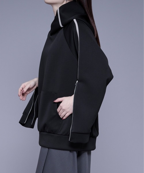 Ellno Loset（エルノロゼット）の「2wayスリットZIPポンチフーディー（パーカー・メンズ・オフホワイト/ブラック・MEDIUM/SMALL/LARGE）」の19枚目の写真