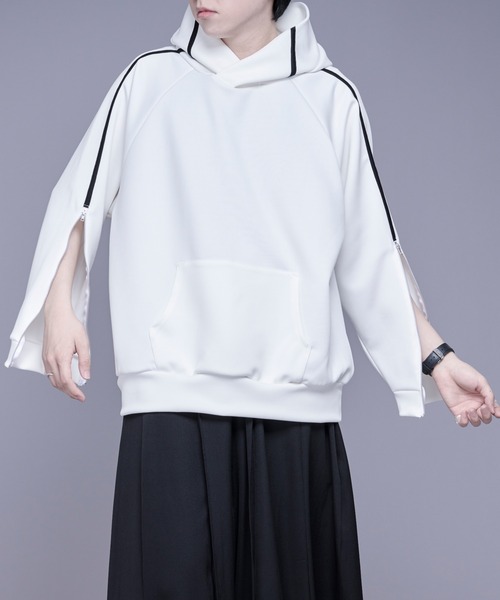 Ellno Loset（エルノロゼット）の「2wayスリットZIPポンチフーディー（パーカー・メンズ・オフホワイト/ブラック・MEDIUM/SMALL/LARGE）」の6枚目の写真