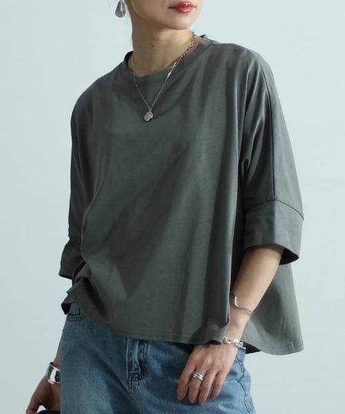 Sawa a la mode(サワアラモード)の「ドルマンカットソー(Tシャツ/カットソー・レディース・グレー/ホワイト/ブルー/モカ/グリーン/ブラック・FREE)」の3枚目の写真