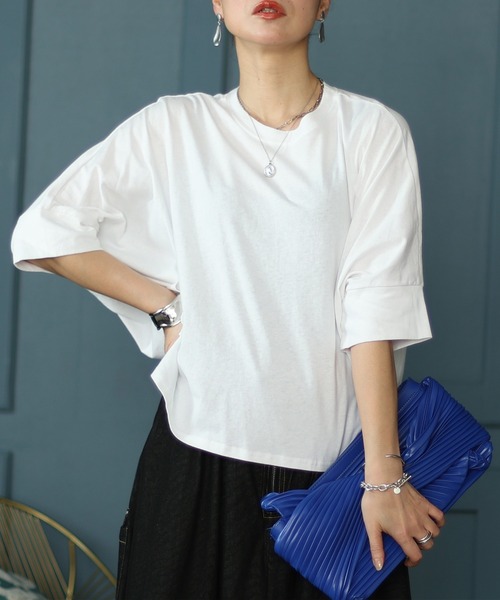 Sawa a la mode(サワアラモード)の「ドルマンカットソー(Tシャツ/カットソー・レディース・グレー/ホワイト/ブルー/モカ/グリーン/ブラック・FREE)」の1枚目の写真