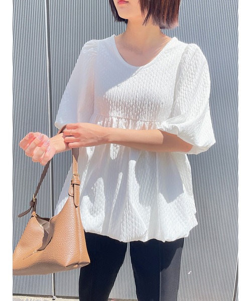 Stylevoice for xxx（スタイルヴォイスフォー）の「ジャガードペプラムブラウス（シャツ/ブラウス・レディース・ブラック/ホワイト・FREE）」の15枚目の写真