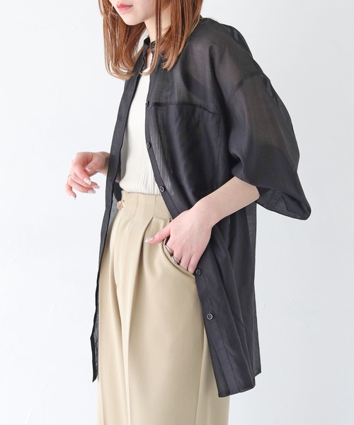 HER CLOSET（ハークローゼット）の「【vingtrois】シアーオーバーシャツ（シャツ/ブラウス・レディース・オフホワイト/ブラック/ライトベージュ・M）」の17枚目の写真