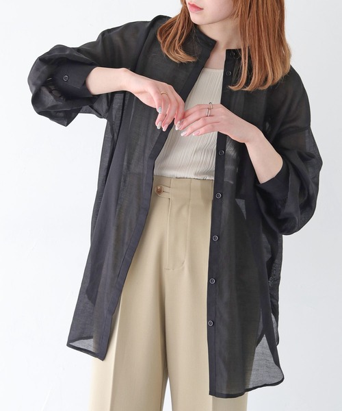 HER CLOSET（ハークローゼット）の「【vingtrois】シアーオーバーシャツ（シャツ/ブラウス・レディース・オフホワイト/ブラック/ライトベージュ・M）」の16枚目の写真