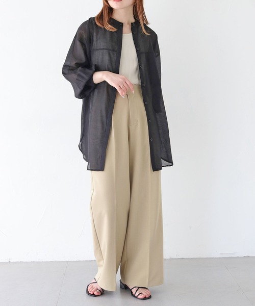 HER CLOSET（ハークローゼット）の「【vingtrois】シアーオーバーシャツ（シャツ/ブラウス・レディース・オフホワイト/ブラック/ライトベージュ・M）」の20枚目の写真