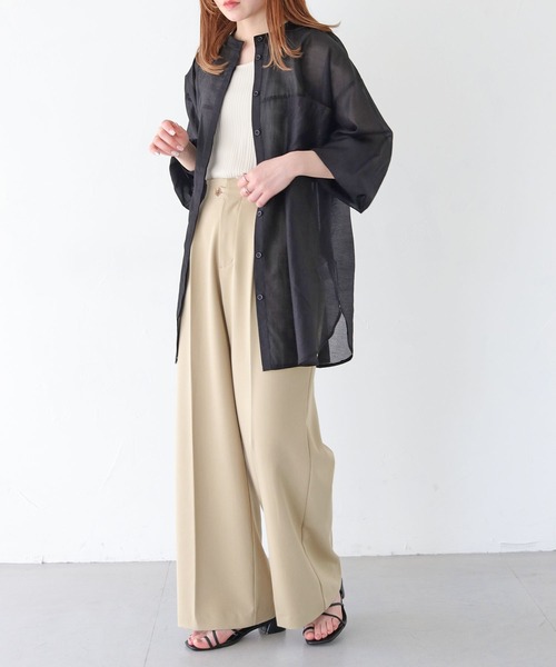 HER CLOSET（ハークローゼット）の「【vingtrois】シアーオーバーシャツ（シャツ/ブラウス・レディース・オフホワイト/ブラック/ライトベージュ・M）」の21枚目の写真