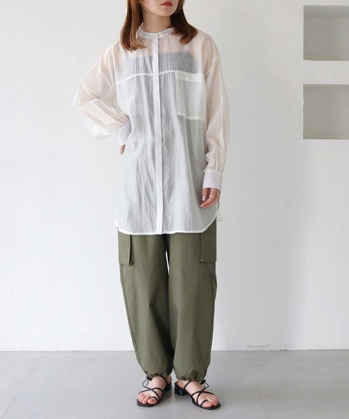 HER CLOSET（ハークローゼット）の「【vingtrois】シアーオーバーシャツ（シャツ/ブラウス・レディース・オフホワイト/ブラック/ライトベージュ・M）」の7枚目の写真