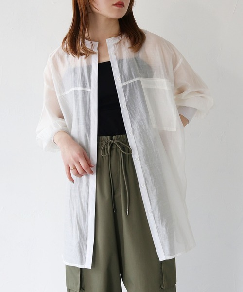 HER CLOSET（ハークローゼット）の「【vingtrois】シアーオーバーシャツ（シャツ/ブラウス・レディース・オフホワイト/ブラック/ライトベージュ・M）」の8枚目の写真