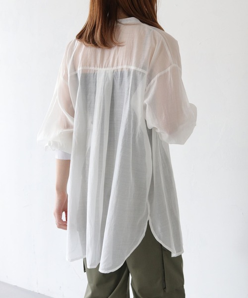 HER CLOSET（ハークローゼット）の「【vingtrois】シアーオーバーシャツ（シャツ/ブラウス・レディース・オフホワイト/ブラック/ライトベージュ・M）」の12枚目の写真