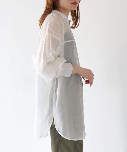 HER CLOSET（ハークローゼット）の「【vingtrois】シアーオーバーシャツ（シャツ/ブラウス・レディース・オフホワイト/ブラック/ライトベージュ・M）」の10枚目の写真