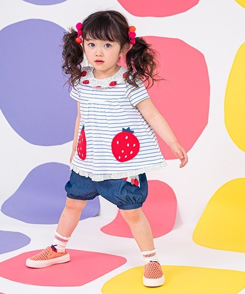 sense of wonder(センスオブワンダー)の「いちごショートパンツ(デニムパンツ・キッズ・ネイビー・80cm/90cm/100cm/110cm/120cm)」の7枚目の写真