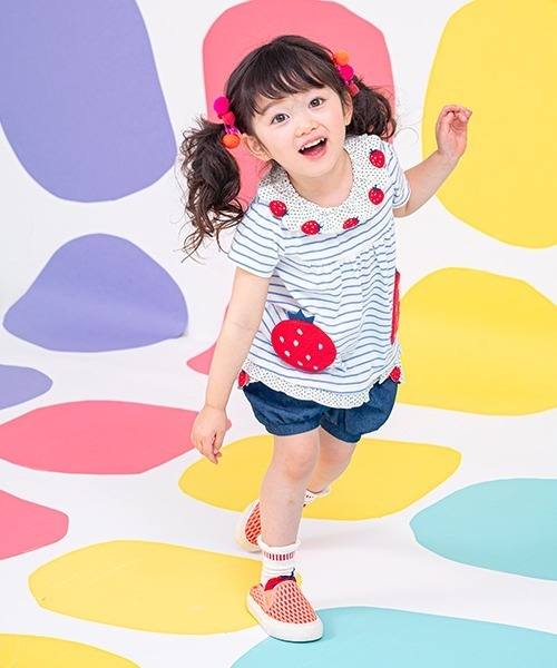 sense of wonder(センスオブワンダー)の「いちごショートパンツ(デニムパンツ・キッズ・ネイビー・80cm/90cm/100cm/110cm/120cm)」の8枚目の写真