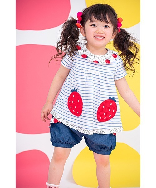 sense of wonder(センスオブワンダー)の「いちごショートパンツ(デニムパンツ・キッズ・ネイビー・80cm/90cm/100cm/110cm/120cm)」の14枚目の写真