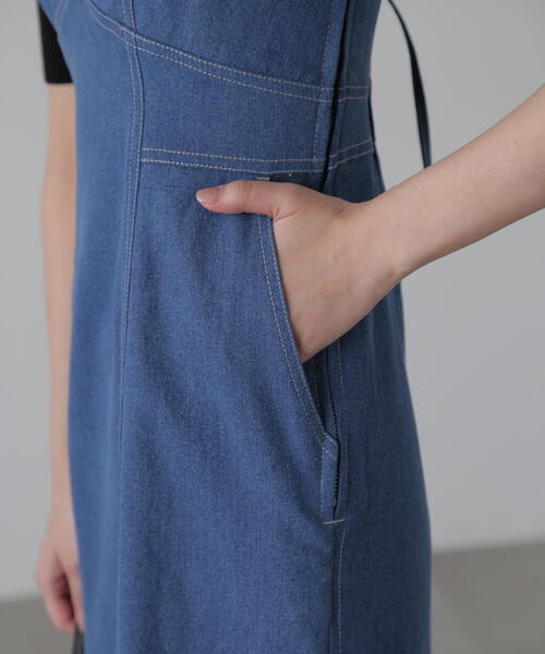 FREE'S MART（フリーズマート）の「ライトオンスデニムマーメイドキャミワンピース（ワンピース・レディース・ワンウォッシュ/ライトインディゴブルー・MEDIUM/SMALL）」の8枚目の写真