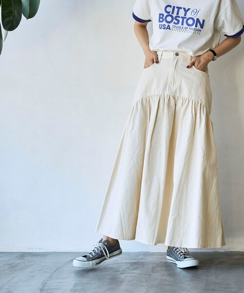 coen（コーエン）の「コットンツイルフレアスカート（スカート・レディース・ベージュ/ダークグレー/オフホワイト・L/M）」の4枚目の写真