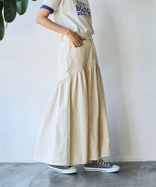 ebure⋆リネンコットンツイル フレアスカートホワイト38