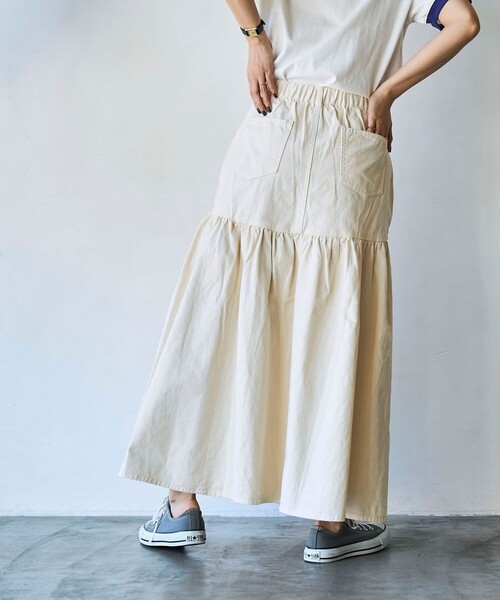 coen（コーエン）の「コットンツイルフレアスカート（スカート・レディース・ベージュ/ダークグレー/オフホワイト・L/M）」の7枚目の写真
