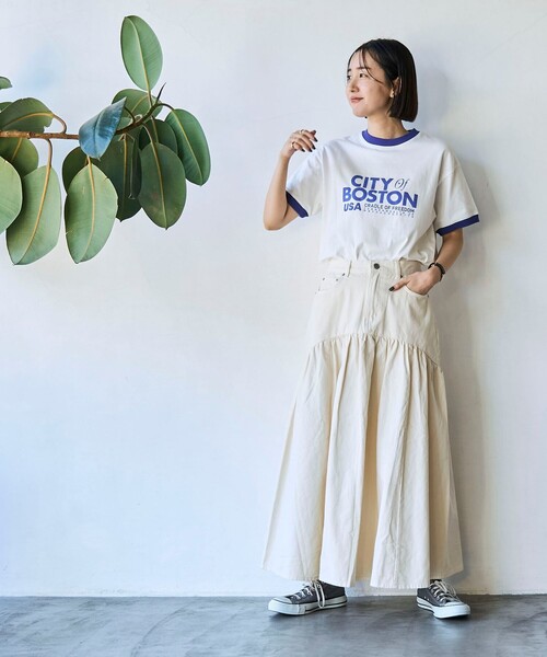 coen（コーエン）の「コットンツイルフレアスカート（スカート・レディース・ベージュ/ダークグレー/オフホワイト・L/M）」の8枚目の写真