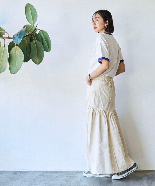 coen（コーエン）の「コットンツイルフレアスカート（スカート・レディース・ベージュ/ダークグレー/オフホワイト・L/M）」の9枚目の写真