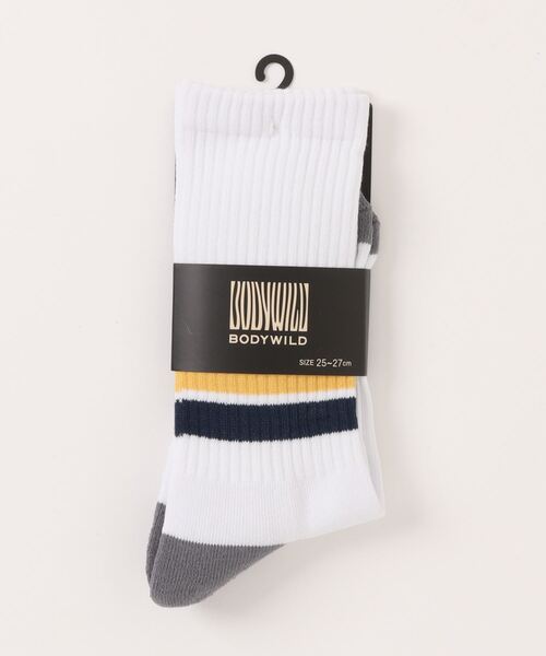 BODY WILD(ボディーワイルド)の「BODY WILD/ボディワイルド 靴下 クルー丈(ソックス/靴下・メンズ・パープル/イエロー/グリーン/ブルー・25-27CM)」の1枚目の写真